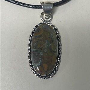 Fruit Jasper Pendant on 18” leather chain Necklace - NEW